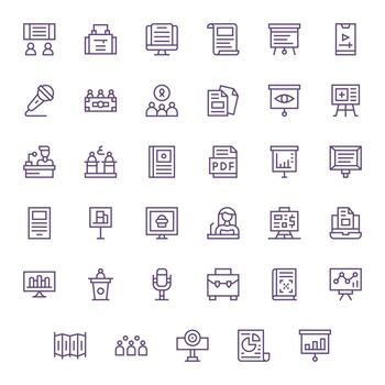 Regular Line Grid Fitted Icons from Presentation Set with 35 128x128 Icons vector