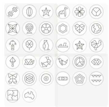 32 Thin Line Icons designed for Shape in High Resolution PIXEL Perfect format vector