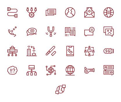 Communication Complete Package with 25 128x128 Regular Line Pixel Optimized Icons vector