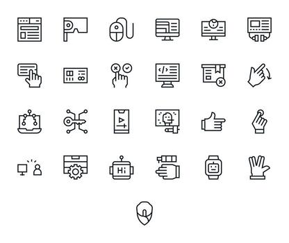 Interface Icon Library with 25 Regular Line 128x128 Grid Fitted Designs vector