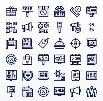 Bold Line Grid Fitted Icons from Promotion Set with 36 High Resolution Icons vector