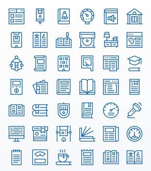 42 Icons inspired by Reading in Pixel Optimized 128x128 Regular Line quality vector