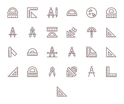 25 Regular Line PIXEL Perfect Icons tailored for Protractor 256x256 interface vector