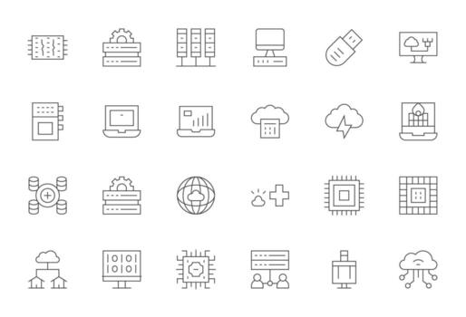Computing Design Icons featuring 24 Pixel Optimized Thin Line Style vector