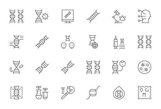 24 High Resolution Icons for Biotechnology in Pixel Aligned Thin Line Format vector