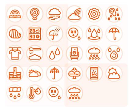 Humidity Pixel Optimized Set with 28 High Resolution Bold Line Icons vector