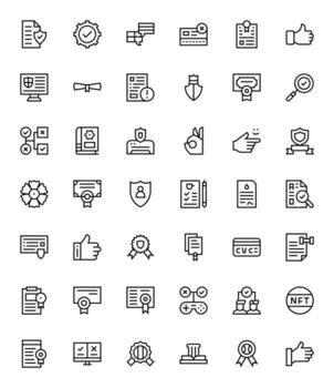 Regular Line Style Validation Icons with 42 64x64 Detail Enhanced Designs vector