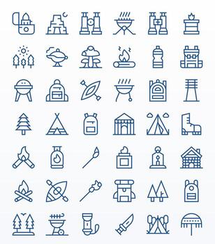 42 Regular Line Icons designed for Camping in 64x64 Display Perfect format vector