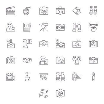 Camera Comprehensive Bundle with 32 Display Perfect Thin Line High Resolution Icons vector
