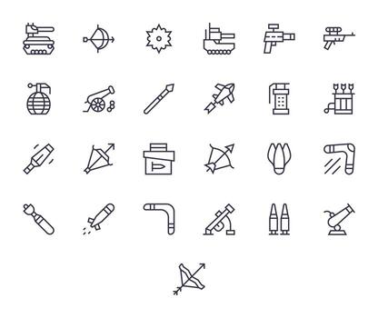 25 High Resolution Icons for Projectile in Pixel Aligned Regular Line Format vector