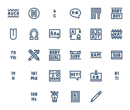 Typography Complete Package with 28 High Resolution Bold Line PIXEL Perfect Icons vector