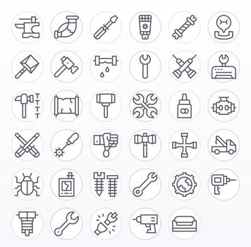 35 High Resolution Regular Line Icons optimized for Repairing Pixel Aligned display vector