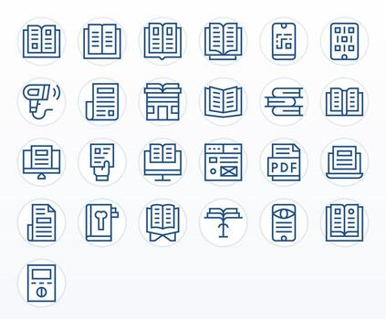 Reading PIXEL Perfect Set with 25 High Resolution Regular Line Icons vector