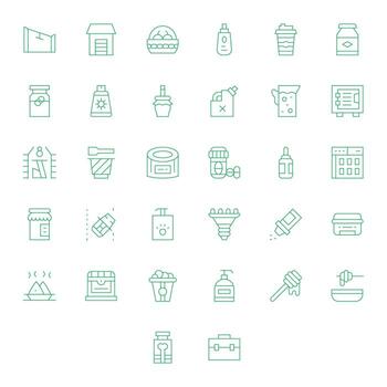 32 PIXEL Perfect Icons themed around Container in High Resolution Thin Line format vector