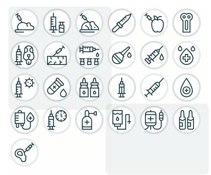 25 Pixel Optimized Icons themed around Injection in 256x256 Regular Line format vector