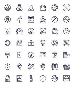 42 Icons inspired by Prohibited in Pixel Aligned High Resolution Regular Line quality vector