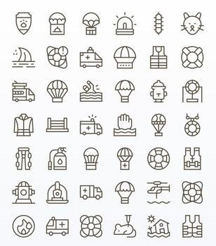 42 Rescue Pixel Aligned Icons in High Resolution Regular Line Aesthetic vector
