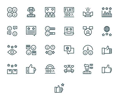 Satisfaction Comprehensive Bundle with 25 PIXEL Perfect Regular Line 64x64 Icons vector