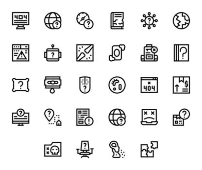 28 High Resolution Grid Fitted Icons for Missing in Bold Line Theme vector