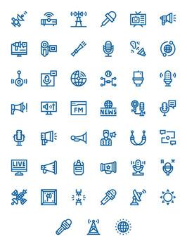 45 negrita línea píxel optimizado íconos hecho a mano para transmitir retina Listo aplicaciones vector