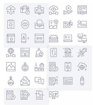 40 alto resolución íconos para subir en cuadrícula equipado Delgado línea formato vector