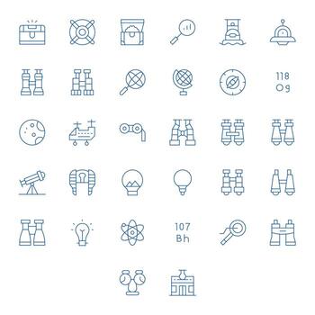 descubrimiento icono conjunto con 32 Delgado línea 64 x 64 píxel alineado gráficos vector
