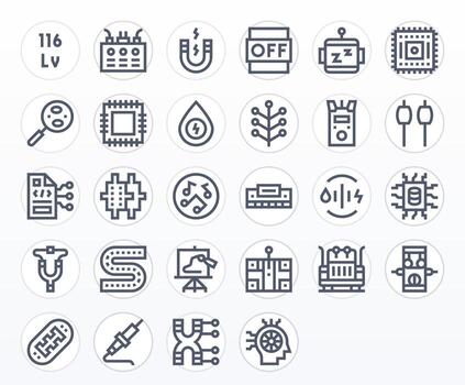 28 Grid Fitted Bold Line Icons designed for Circuit Interface vector