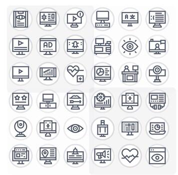 monitor icono caja de herramientas presentando 36 píxel optimizado retina Listo negrita línea elementos vector