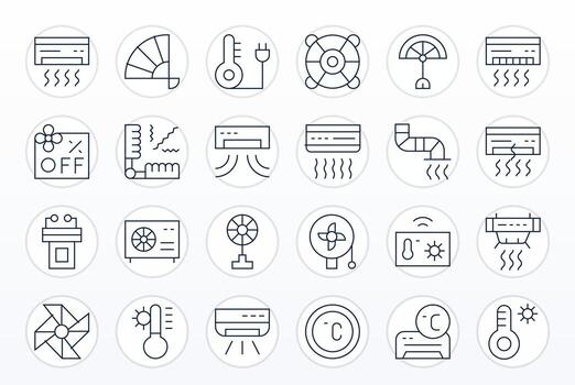 Cooling Complete Package with 24 256x256 Thin Line Display Perfect Icons vector