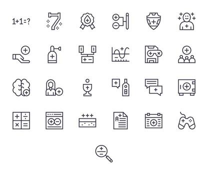 25 Pixel Optimized 256x256 Icons for Plus in elegant Regular Line design vector
