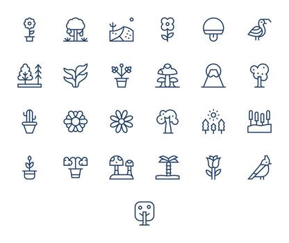 25 Regular Line Pixel Optimized Vectors for Nature Icon Theme