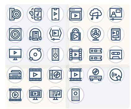 28 Bold Line Pixel Optimized Vectors for Media Player Theme