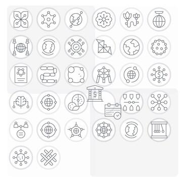 32 Thin Line Icons for Interconnected in crisp 256x256 PIXEL Perfect resolution vector