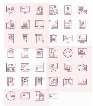 40 High Resolution Pixel Aligned Icons for Summary in Thin Line Theme vector