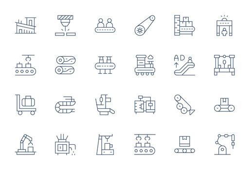 24 Icons for Conveyor featuring 128x128 Pixel Aligned Thin Line Graphics vector