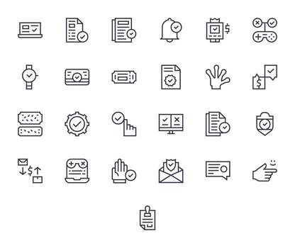 25 regular línea íconos desde confirmación en 64 x 64 píxel alineado calidad vector