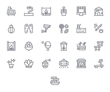 Indoor Icon Repository containing 25 Regular Line 64x64 Pixel Optimized graphics vector