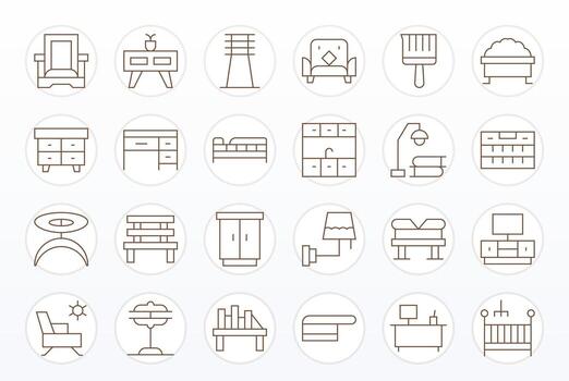 24 Pixel Optimized Thin Line Icons designed for Furniture Interface vector