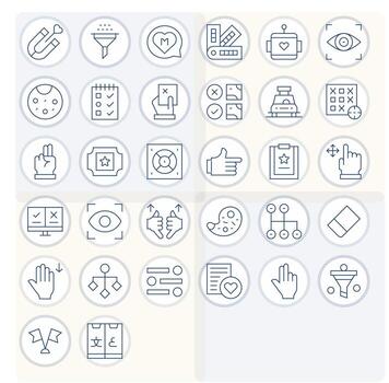 32 Delgado línea cuadrícula equipado íconos para selección gráficos vector