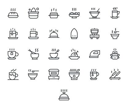 Steaming Essential Set including 25 Display Perfect Regular Line 256x256 Icons vector