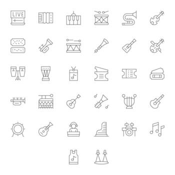 32 Thin Line Grid Fitted Icons crafted for Concert High Resolution applications vector