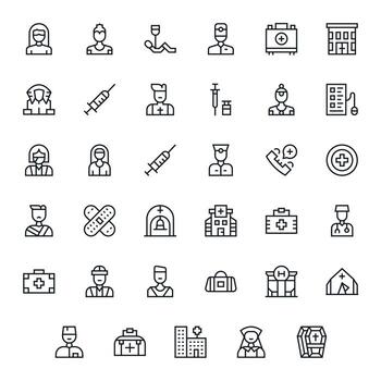 35 Icons for Nurse optimized in Display Perfect 128x128 Regular Line resolution vector