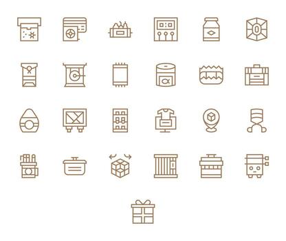 Box Scalable Set featuring 25 Pixel Optimized Regular Line 128x128 Icons vector
