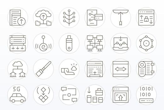 Data Transfer Design Icons featuring 24 Pixel Aligned Thin Line Style vector