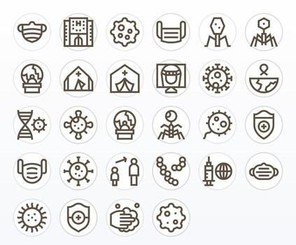 28 High Resolution Icons for Pandemic in Pixel Optimized Bold Line Format vector