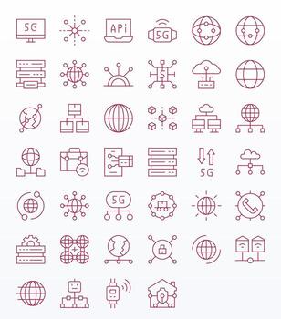 40 Icons for Connectivity optimized in PIXEL Perfect 256x256 Thin Line resolution vector