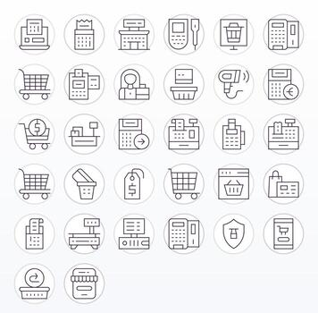 32 Grid Fitted Thin Line Icons from Checkout Collection vector