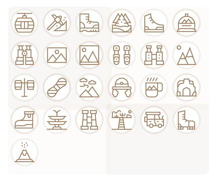 Mountain Icon Set with 25 Regular Line 128x128 Pixel Aligned Graphics vector