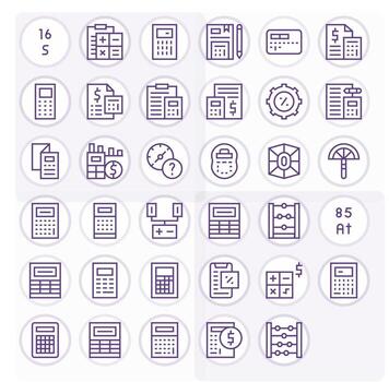 35 Icons for Calculation optimized in Pixel Aligned High Resolution Regular Line resolution vector