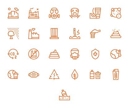 Pollution Icon Library with 25 Regular Line High Resolution Detail Enhanced Designs vector